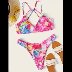 Bright, Tie-Dye, Criss-Cross, Bikini Set